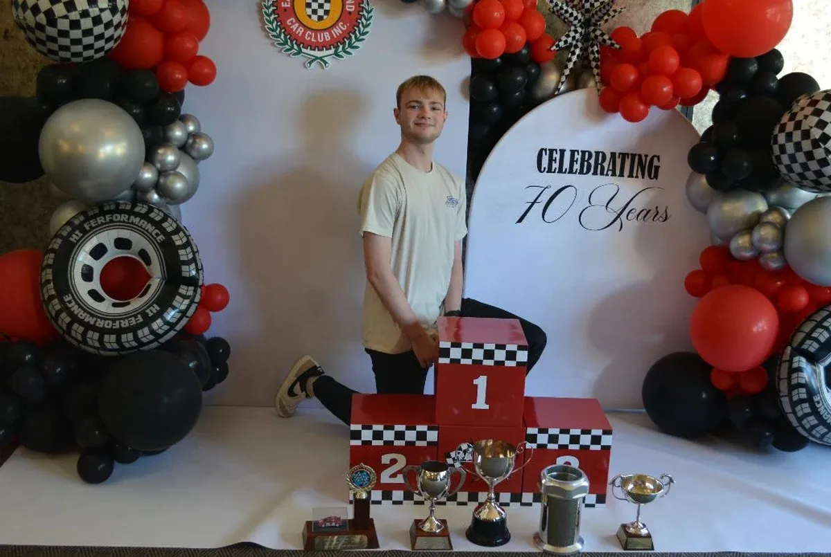 Eastern Southland Car Club Champion Ryan Howden with his trophies from a very successful season. Howden is the youngest ever club champion and had a hugely successful season in just the four