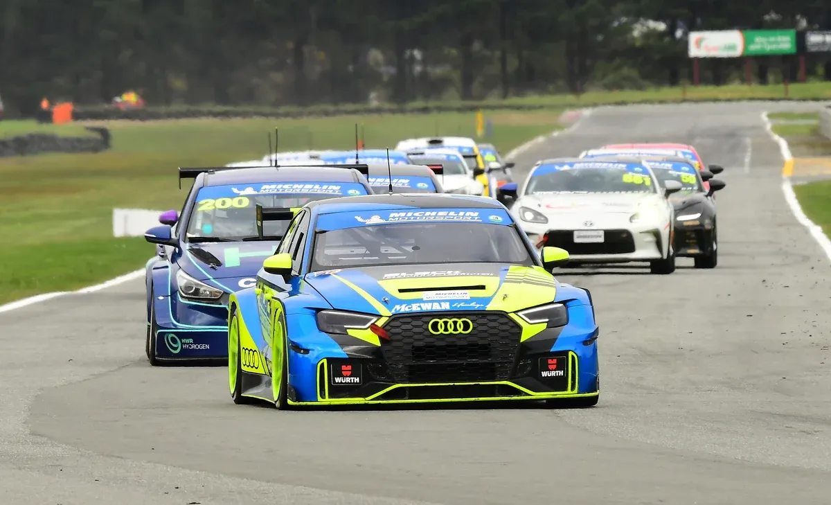 Warren Black of Oamaru in his Audi on his way to victory in the Class 4/5 South Island Endurance Series 1 Hour race at Teretonga Park in Invercargill on Saturday.