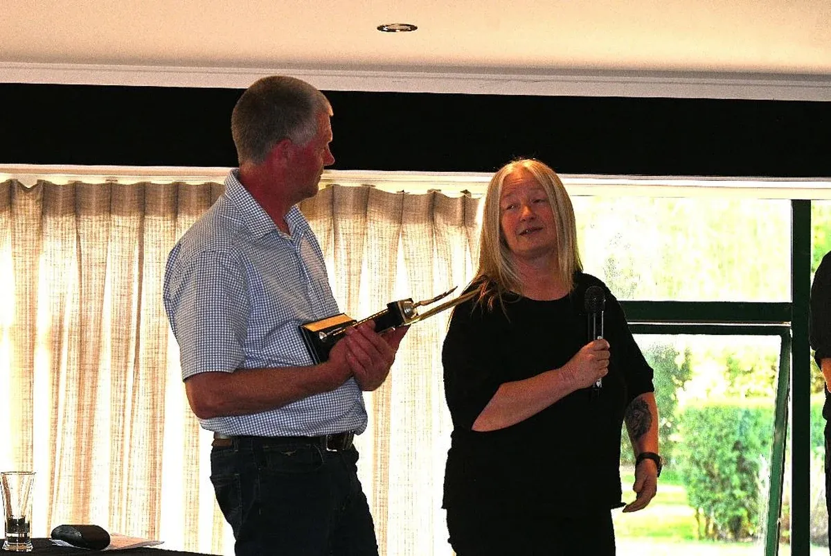 Karen Ward of Dunedin, winner of the Eastern Southland Car Club’s Ladies Challenge Cup for 2025/2026 with ESCC President Nigel King