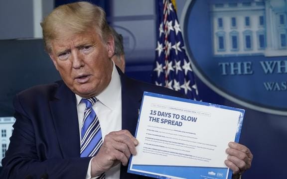 WASHINGTON, DC - MARCH 23:  U.S. President Donald Trump speaks at the daily coronavirus briefing at the White House on March 23, 2020 in Washington, DC. 