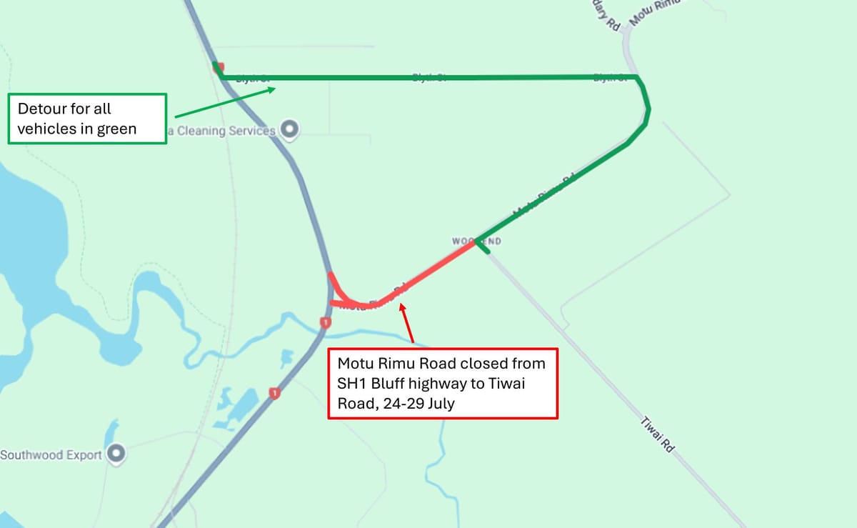 Motu Rimu Road Closed 24–29 July