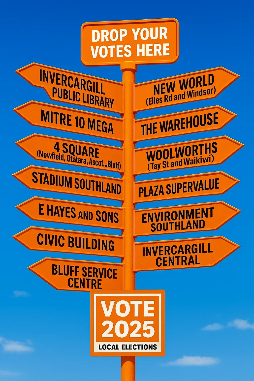 Invercargill, Bluff Vote 2025, What, When, Where