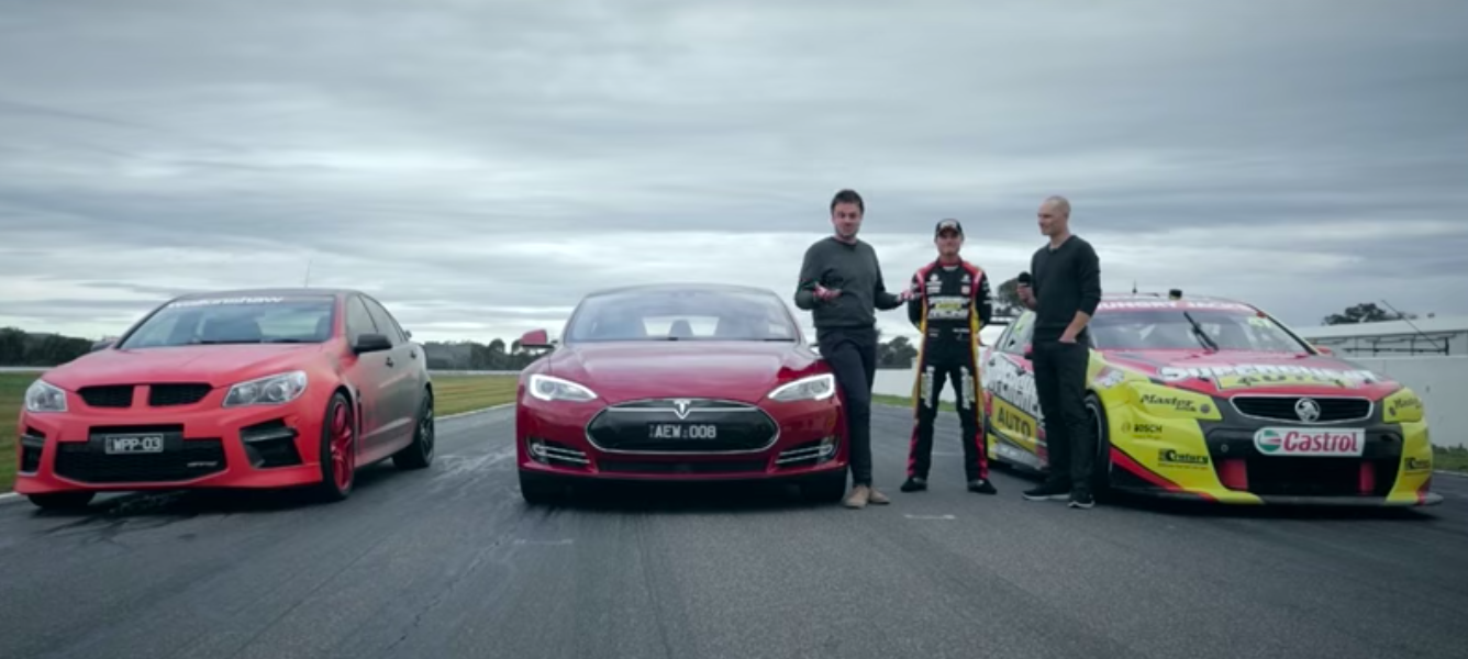 Tesla Model S vs Holden V8 Supercar vs Walkinshaw HSV GTS Drag Race