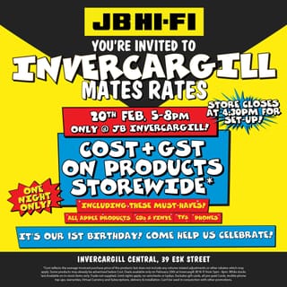 JB HI-FI Invercargill Mates Rates This Thursday 5-8pm