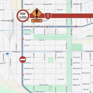 Clyde St Crash Closes SH1 in Invercargill