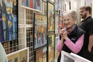 Artist Janice Gill with some of the works she has gifted to Te Kupeka Tiaki Taoka Southern Regional Collections Trust, as
part of her extensive archives catalogued by the Invercargill City C