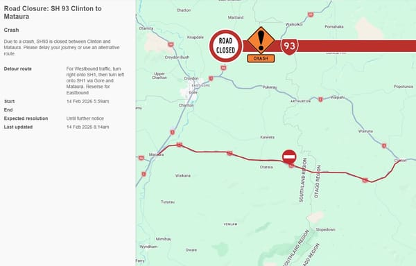 ROAD CLOSURE: SH93 Clinton to Mataura