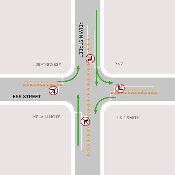 Kelvin/Esk Street Traffic Diversion Will Be In Place Thursday 9am-1pm