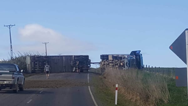 Truck And Trailer Crashed Blocking Highway