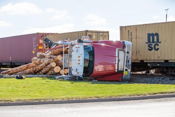 Log Truck & Train Collide (photo’s & video)