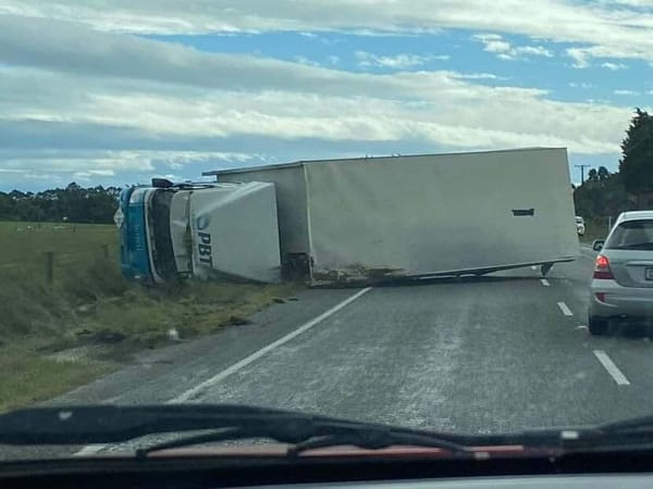 Truck Blown Over In High Winds on Longbush Road (Updated)